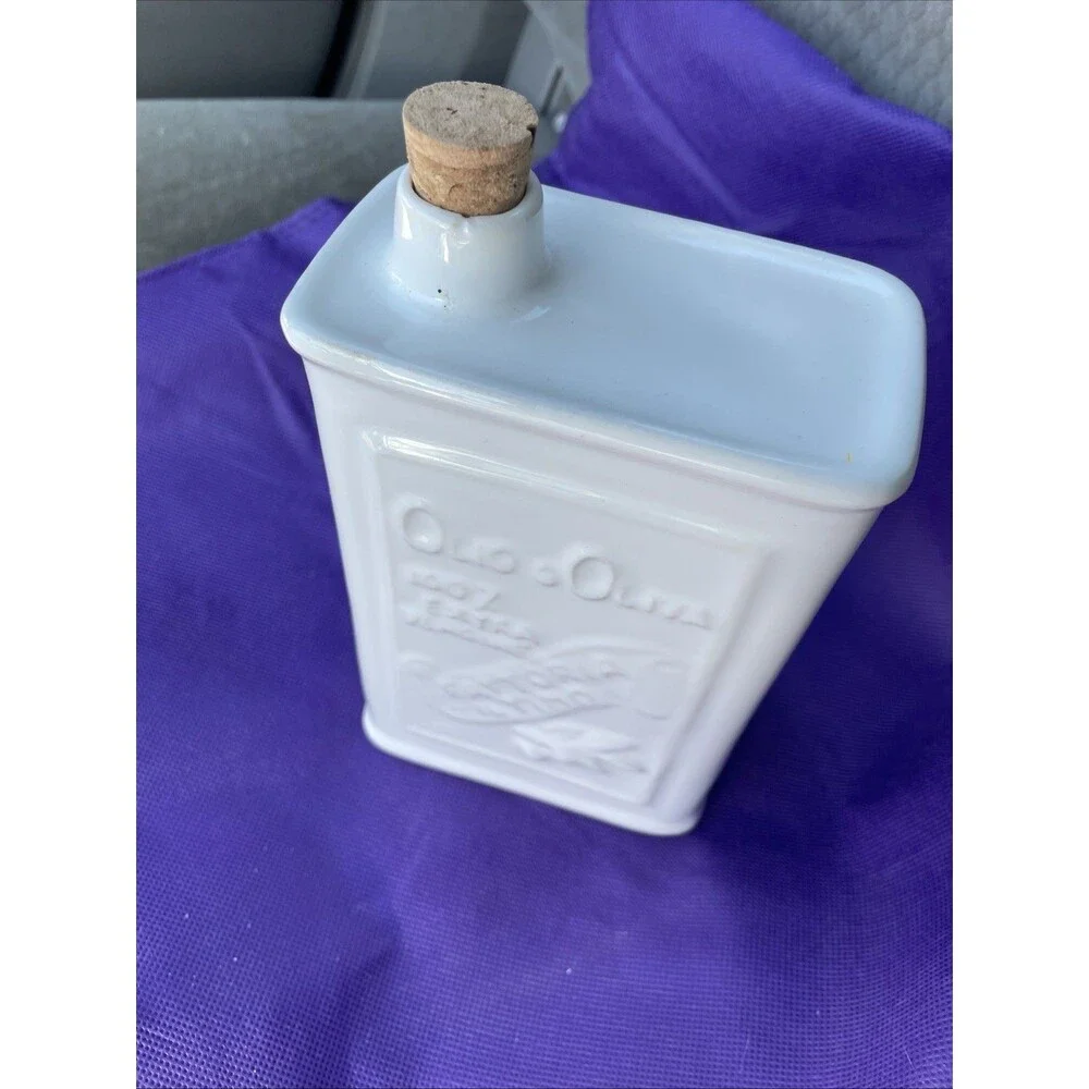 Anthropologie Cucina Olive Oil Cruet White Ceramic Cork Stopper Italy